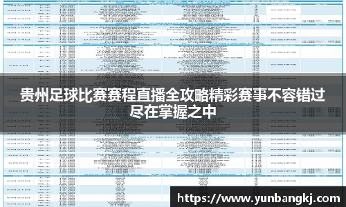 贵州足球比赛赛程直播全攻略精彩赛事不容错过尽在掌握之中